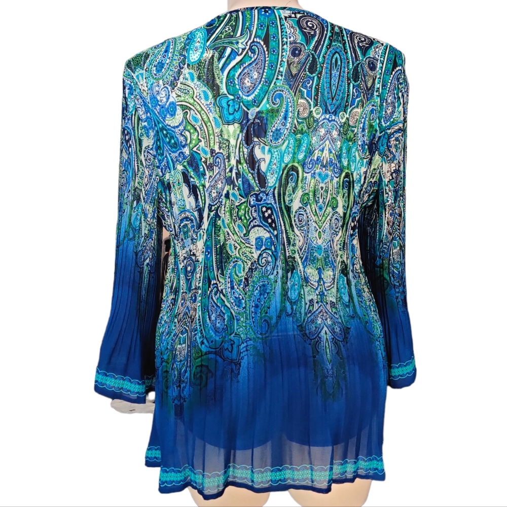Dress Barn Blue Green Sparkle Beaded Bell Sleeve Blouse Swim Cover-up EUC sz 2X - Picture 5 of 9